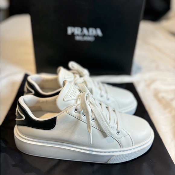 Prada White and Black Platform Sneakers - Picture 3 of 14